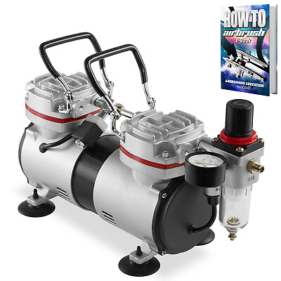 #ad PointZero 1 3 HP Dual Piston Airbrush Compressor w Regulator Gauge Water Trap