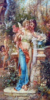 #ad Cupid and woman spring love Tile Mural Kitchen Bathroom Backsplash 8.5x17