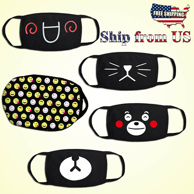 #ad 5x Cute Emoji Cartoon Expression Bear Smile Cotton Cloth Masks Face Mouth Cover