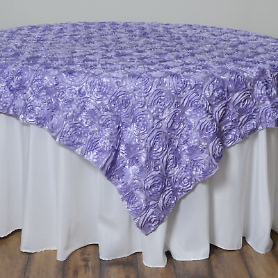 #ad 72x72quot; Lavender SATIN Raised Roses TABLE OVERLAYS Unique Wedding Party Toppers