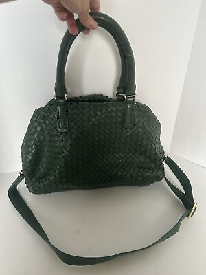 #ad Christopher Kon Green Basket Weave Leather Hobo Slouch Bag Shoulder Large Mint