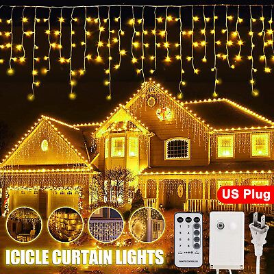 #ad 96 LED Fairy Icicle Curtain Lights Party In Outdoor Xmas Home Lamp Warm White