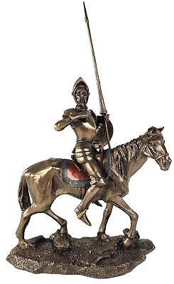 #ad Don Quixote on Horse Raising Jousting Spear Spanish Statue Antique Bronze Finish