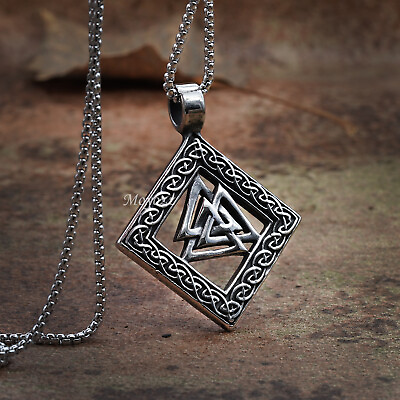 #ad Stainless Steel Mens Norse Nordic Viking Valknut Amulet Pendant Necklace Gift