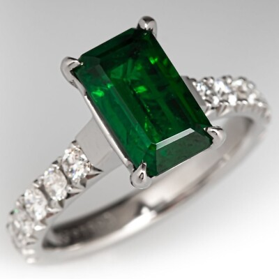 #ad 925 Sterling Silver Tsavorite Garnet Gemstone Lab Created Ring Gift For Her