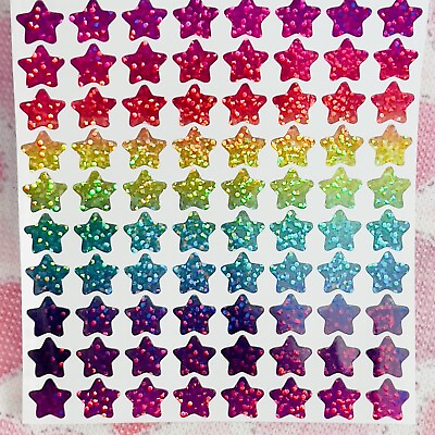 #ad Rainbow Holographic Sparkle Star Stickers Custom Size Cute for Crafts