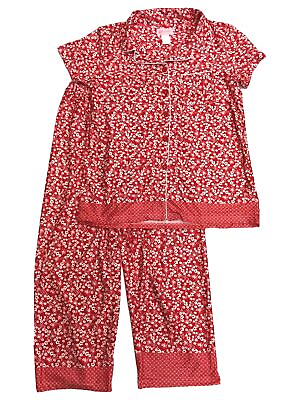 #ad Womens Red Floral Button Front Pajamas Lightweight Calico Sleep Set