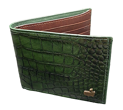 #ad 2024 Masters Billfold Wallet Green Alligator Leather Embossed Gold Logo