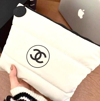 #ad New Chanel beauty gift White puffy makeup bag pouch clutch cosmetic case VIP