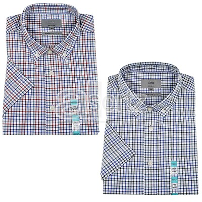 #ad Mens Short Sleeve Cotton Shirt M S L Pure Checked Smart Casual Holiday Summer