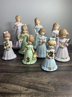 #ad Vintage Enesco Growing Up Birthday Girls Ceramic Figurine Lot Various Ages