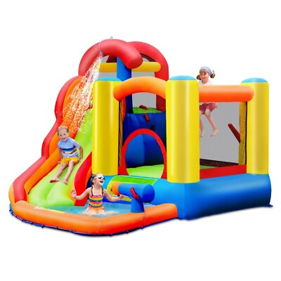#ad Kids Inflatable Water Slide Bounce House Outdoor Play Pool Cannon Without Blower
