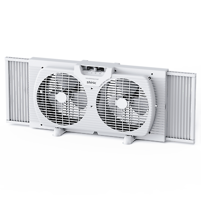 #ad 9quot; 3 Speed Twin Window Fan with Removable Bug Screen 22“ to 33 1 2quot; White
