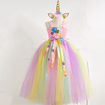 #ad Girls Unicorn Tutu Dress Rainbow Princess Halloween Costume Birthday Wedding