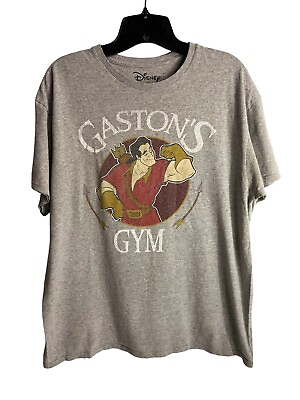 #ad Disney Gaston Gym Men#x27;s Heather Gray Short Sleeve T shirt Large