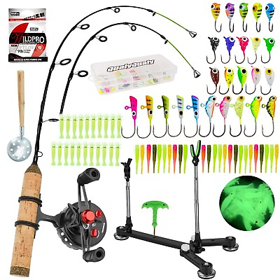 #ad QualyQualy Ice Fishing Rod Reel Combo Complete Set Ice Fishing Gear with Back...