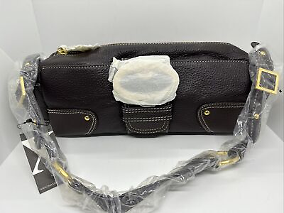 #ad Maxx New York Brown Genuine Leather Body Barrel Handbag with Gold Buckles NEW