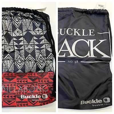 NWT 2 Pack Billabong Buckle amp; Buckle Black Drawstring Backpack Bags $18.74