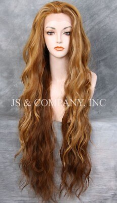 #ad Long HEAT OK Human Hair Blend Full Lace Front WiG Gold Auburn wavy WEAJ 2014