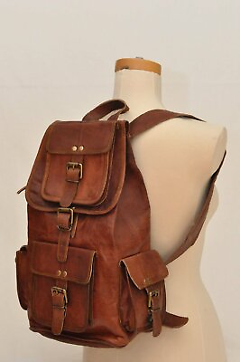 #ad Real leather handmade mens travel briefcase computer womens backpack
