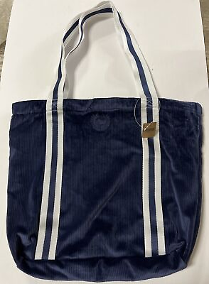 #ad Victoria#x27;s Secret PINK Navy Blue Ribbed Soft Velour Large Tote Bag