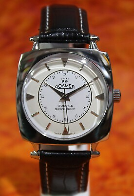 #ad Antique Vintage Roamer Swiss ST96 17 Jewels Hand Wind White Dial Mens Wristwatch