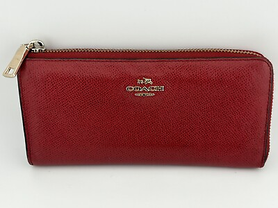 #ad COACH Slim Accordion Zip Wallet Embossed Textured Leather Cognac Red G1405 52333
