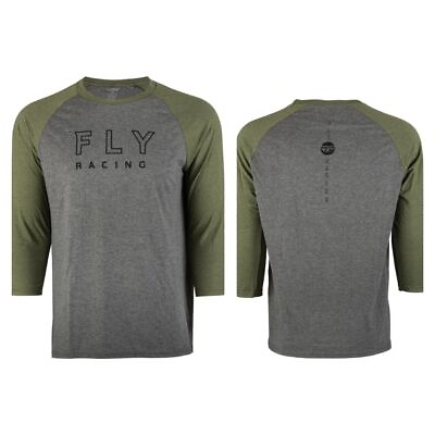 #ad Fly Racing Fly Renegade Mens 3 4 Sleeve T Shirt Tan Heather Olive Large
