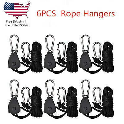 #ad 6Pcs Heavy Duty Adjustable Growth Light Ratchet Rope Hanger Used for Gardening