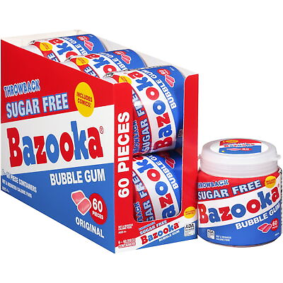 #ad Bazooka Sugar Free Bubble Gum 60 Pieces 6 Pack Case