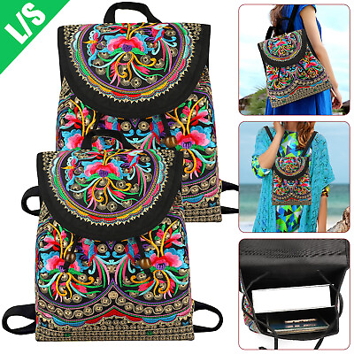 #ad Handmade Vintage Ethnic Embroidered Flower Backpack Women Shoulder Handbags Bag