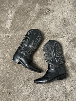 #ad Womens Justin 1409 Black Deertan Cowhide Turquoise Sz 9 B Cowgirl Boots