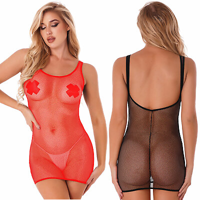 Womens Fishnet See through Mesh Backless Dress Bodycon Beach Cover Ups Clubwear $9.28