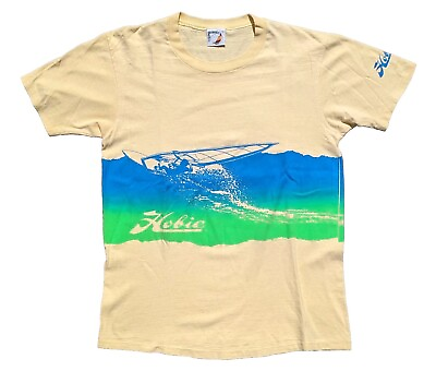 #ad VTG 80s Hobie Heavy Double Sided Wind Surfing T Shirt Single Stitch Medium Tag L