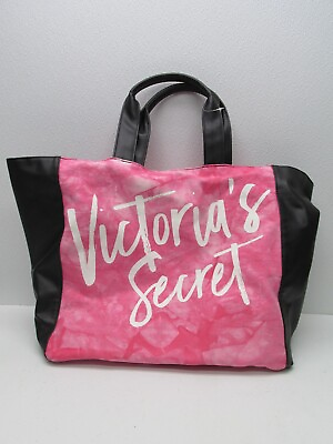 #ad Victoria’s Secret Pink amp; Black Tote Bag Logo 2 Straps Large 15quot; L x 8quot; W x 12quot; T
