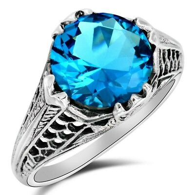 #ad Natural 6CT Blue Topaz 925 Solid Sterling Silver Filigree Ring Sz 678 FM3