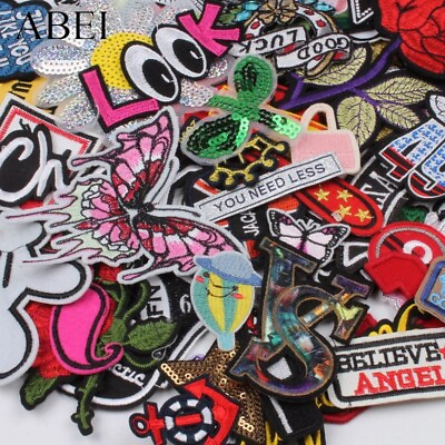 #ad 100pcs Mix Sew On Patches For Clothing Embroidery Patch Summer Fabric Badge Stic