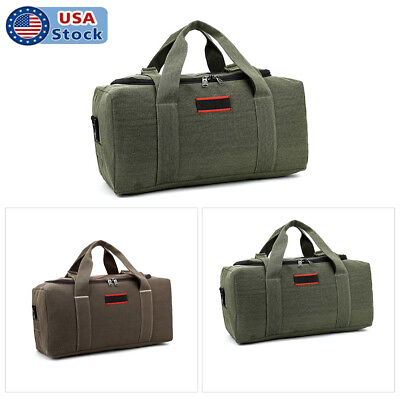 Military Men#x27;s Handbag Shoulder Bag Canvas Leather Gym Duffle Travel Luggage US $15.99