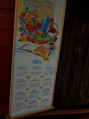 #ad Wall Hanging Calendar 1991 Vintage roll up