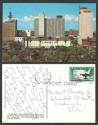 #ad 1964 Florida Postcard Jacksonville Hemming Park JC Penney Store