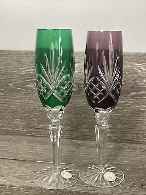 #ad #ad Emerald amp; Purple Crystal Champagne Flute Set of 2 W Tag
