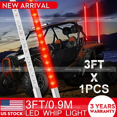 #ad 3ft Red LED Whip Lights Controlled by Remote for ATV UTV RZR Off Road Polaris