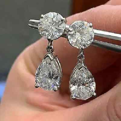 #ad 14k White Gold Plated Pear Cut 1.50 Ct Created Diamond Push Back Women#x27;s Earring