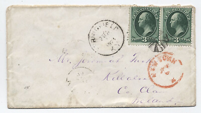#ad 1874 Springfield KY 3ct banknote pair cover to Ireland 6526.209