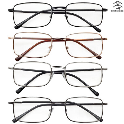 #ad Reading Glasses Mens Womens 4 Pack Metal Frame Readers Eyeglasses Spring Hinge