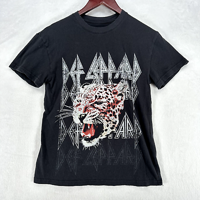#ad Def Leppard Shirt Women Extra Small Black Leopard Face Stretch Casual Band