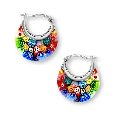 #ad Colorful Gorgeous Hoop Earrings Fashion Daisy Flower Murano Style Millefiori