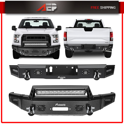 #ad Front Rear Bumper For 2015 2017 Ford F150 Steel Guard w LED Lights D rings Winch