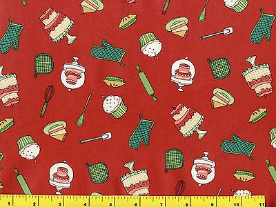 #ad Small Cakes amp; Cupcakes on Red Quilting Sewing Fabric Last Yard #726y