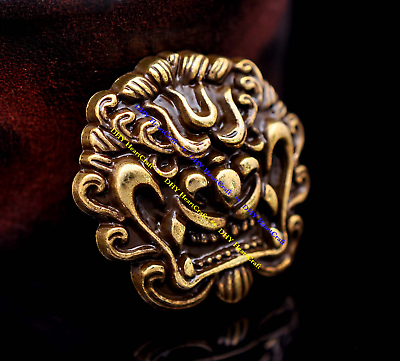 #ad 10X Brass Chinese Lion Head Amulet Leathercraft Wallet Belt Conchos Screwback